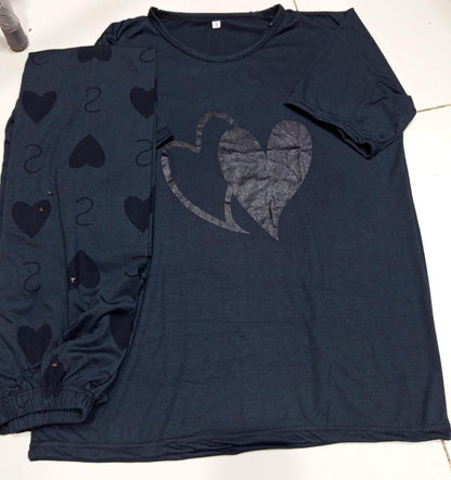 Cotton Jersey Lounge Wear Set - Grey Printed 2 Piece Sleepwear