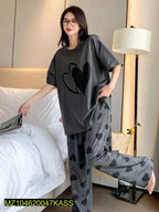 Cotton Jersey Lounge Wear Set - Grey Printed 2 Piece Sleepwear The Max Mall