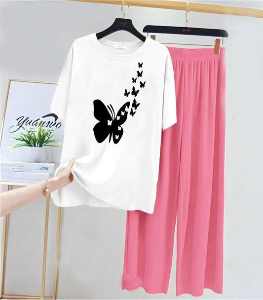 Cotton Jersey Night Suit - Pink Printed 2 Piece Sleepwear