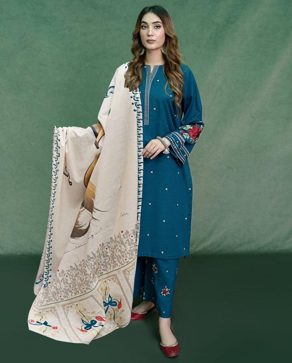 Blue Lawn Embroidered Three Piece Set The Max Mall