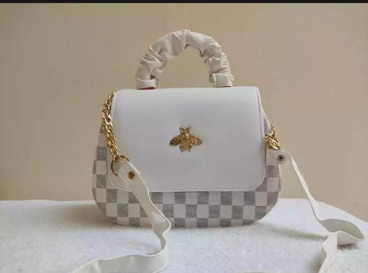 Girl's White PU Leather Printed Shoulder