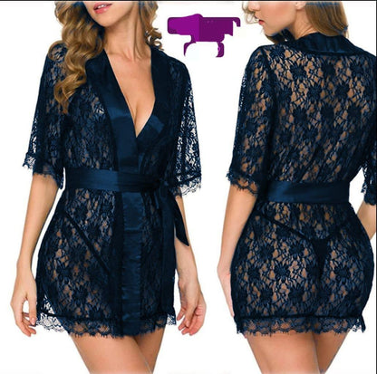 Red Lace Nightgown - Breathable Net Fabric with Delicate Lace Pattern