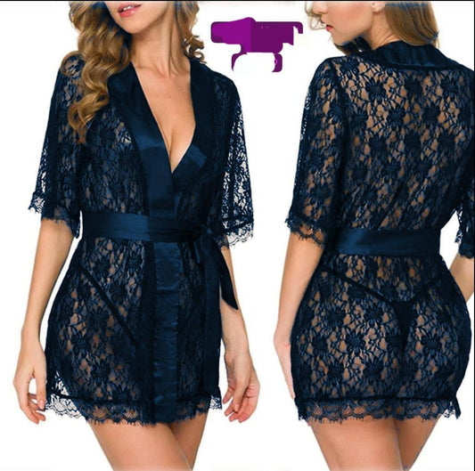 Red Lace Nightgown - Breathable Net Fabric with Delicate Lace Pattern