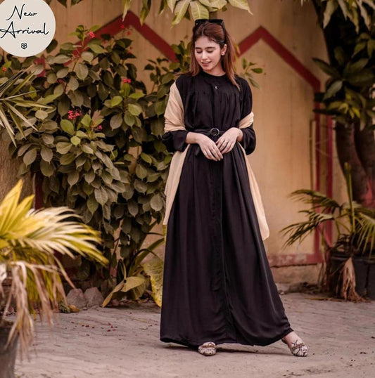 Classic Black Georgette Full Abaya with Stroller