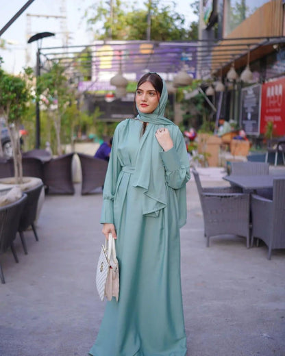 Green Georgette Full Abaya - 2 Piece Set with Stroller