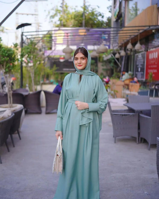 Green Georgette Full Abaya - 2 Piece Set with Stroller