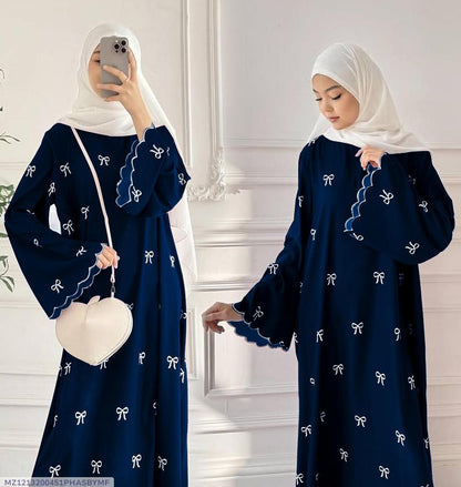 Chiffon Embroidered Classic Abaya - Round Neck