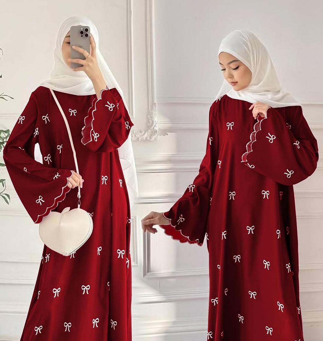 Chiffon Embroidered Classic Abaya - Round Neck