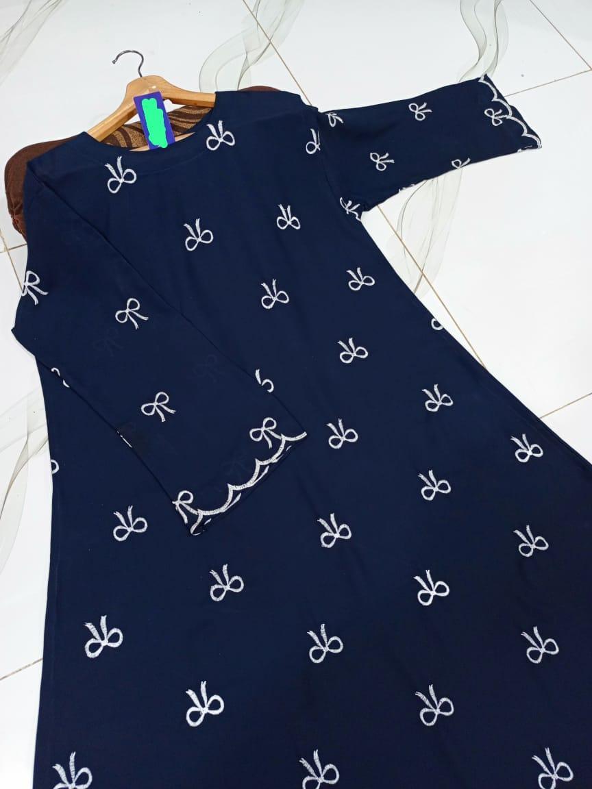 Chiffon Embroidered Classic Abaya - Round Neck