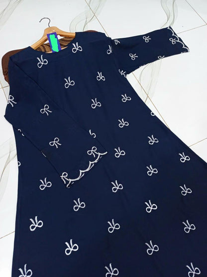 Chiffon Embroidered Classic Abaya - Round Neck