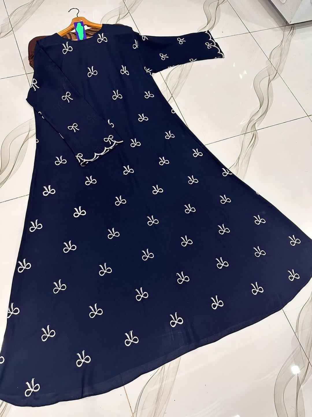 Chiffon Embroidered Classic Abaya - Round Neck