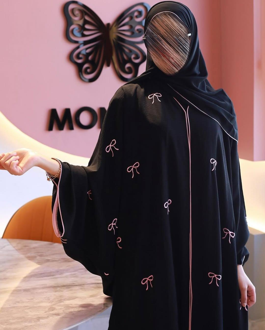 Trending Bow Abaya with Stoller - Embroidered Piping Work