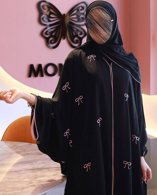 Trending Bow Abaya with Stoller - Embroidered Piping Work