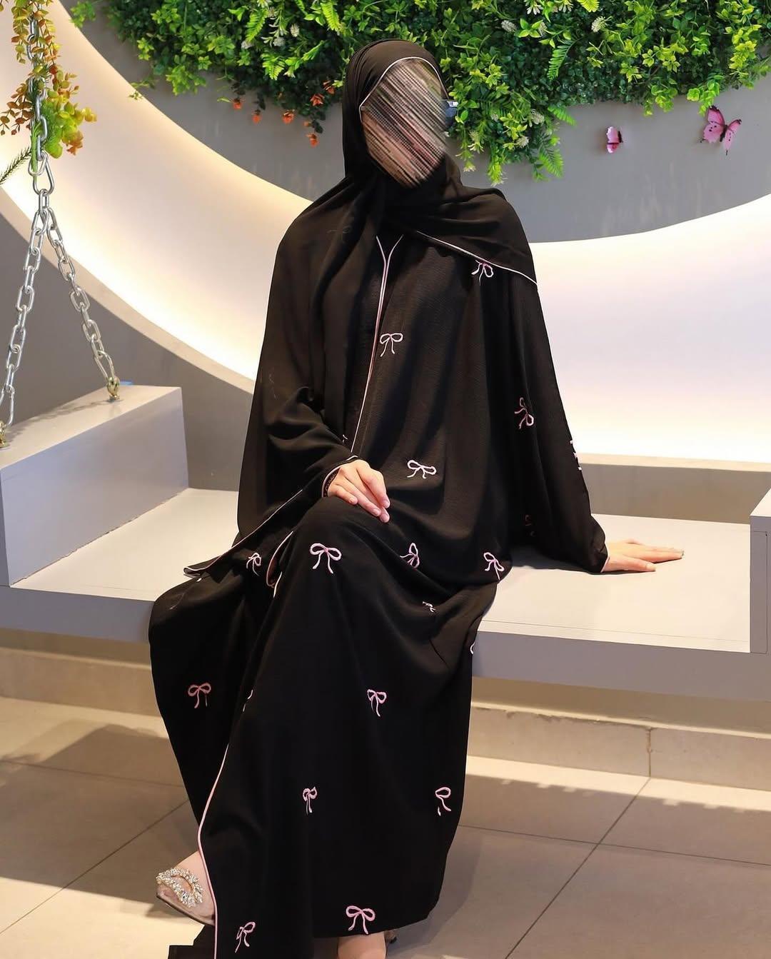 Trending Bow Abaya with Stoller - Embroidered Piping Work