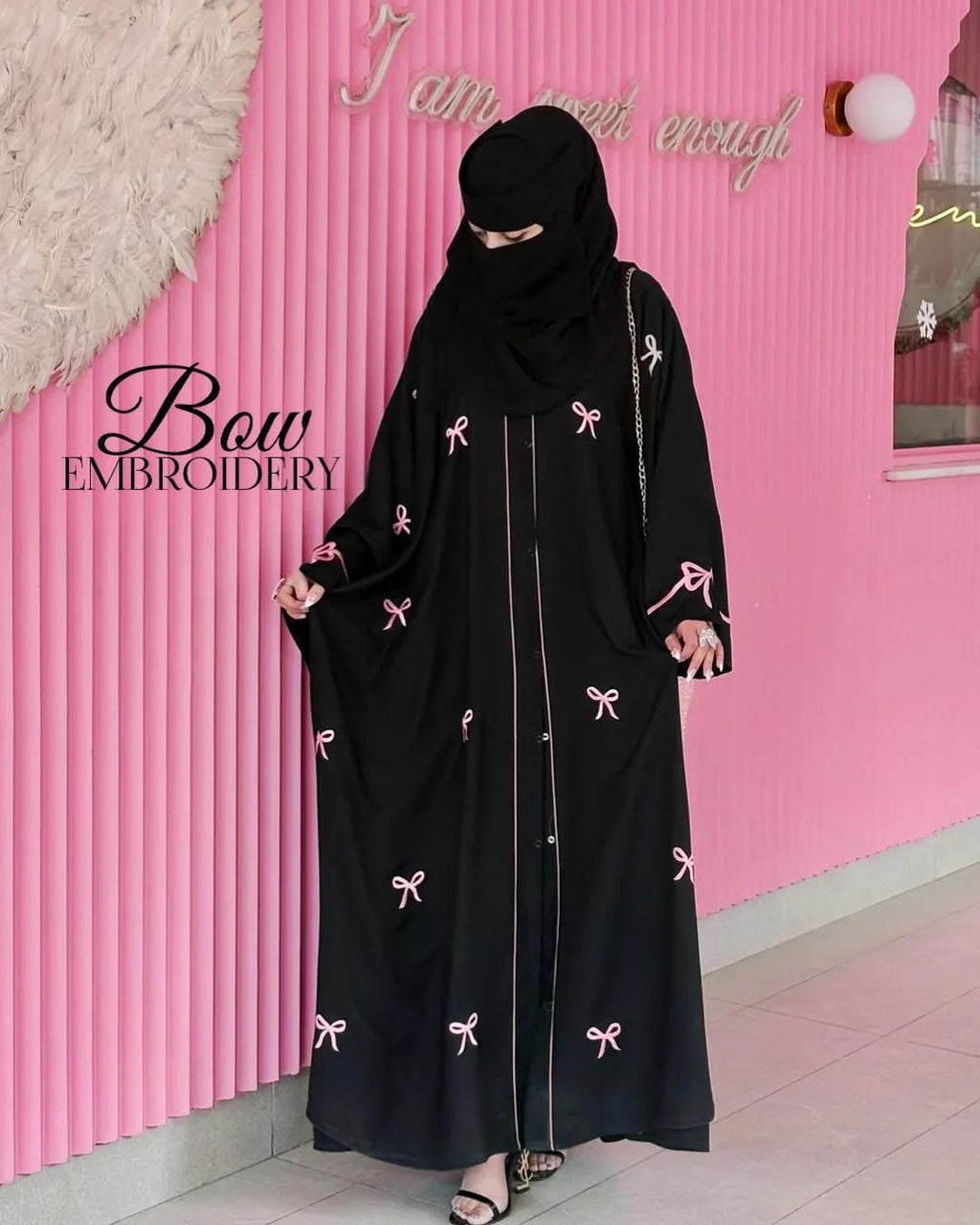 Trending Bow Abaya with Stoller - Embroidered Piping Work The Max Mall