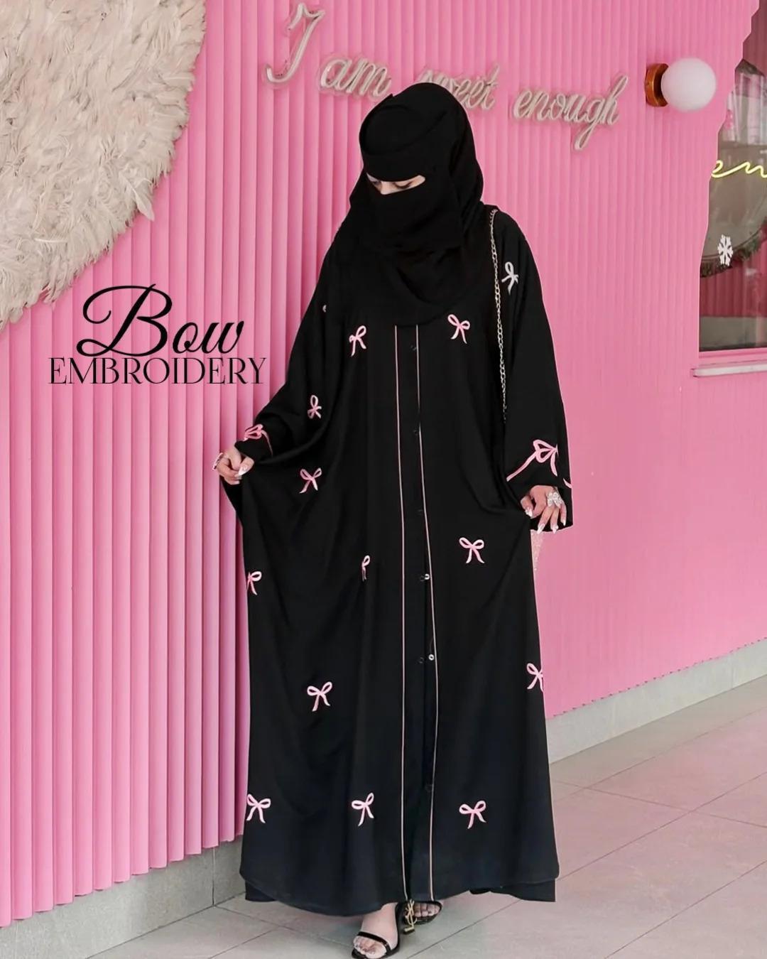 Trending Bow Abaya with Stoller - Embroidered Piping Work