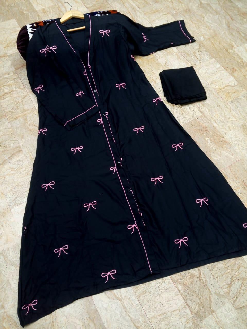 Trending Bow Abaya with Stoller - Embroidered Piping Work