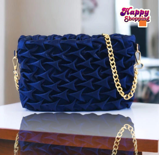 Women's Blue Glitter Textured Shoulder Bag
