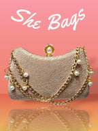 Women's Golden Metal Textured Formal Clutch The Max Mall