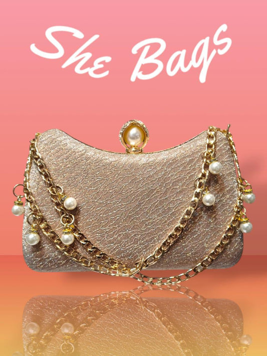Women's Golden Metal Textured Formal Clutch