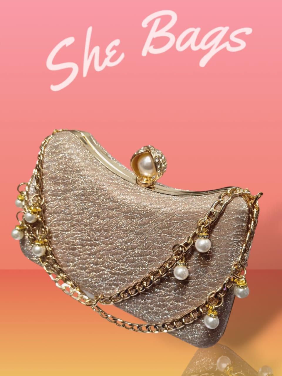 Women's Golden Metal Textured Formal Clutch