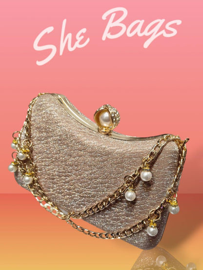 Women's Golden Metal Textured Formal Clutch