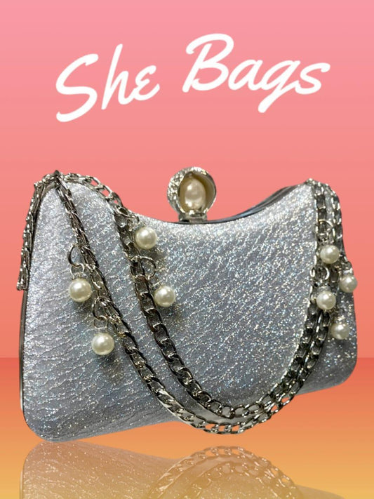 Women's Silver Metal Textured Formal Clutch