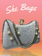 Women's Silver Metal Textured Formal Clutch The Max Mall