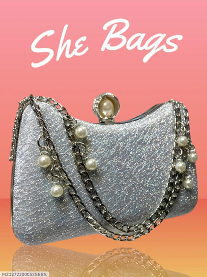Women's Silver Metal Textured Formal Clutch
