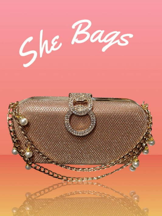 Women's Golden Metal Textured Formal Clutch