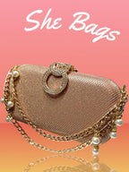 Women's Golden Metal Textured Formal Clutch The Max Mall