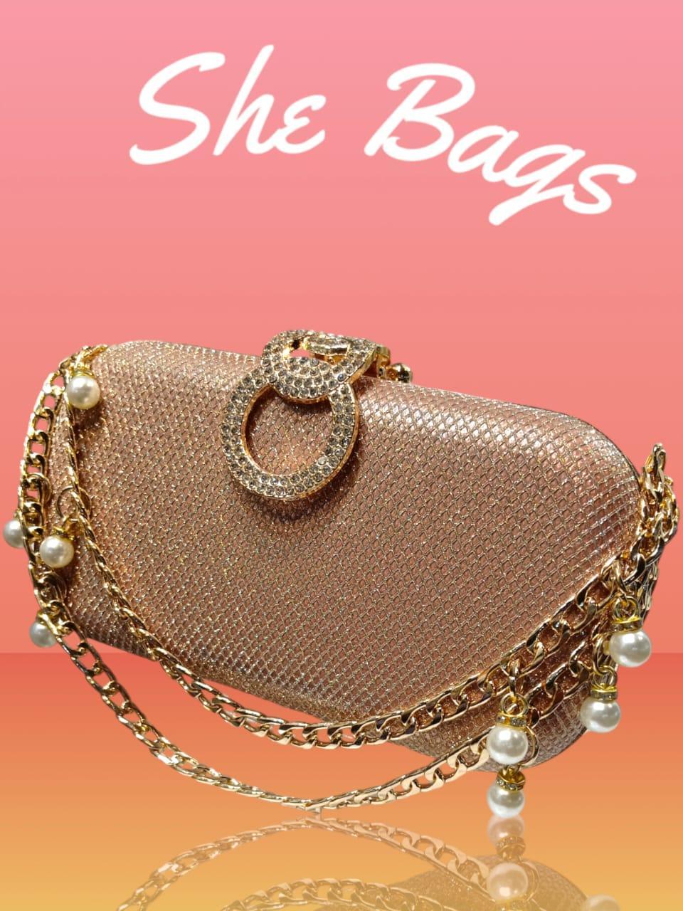 Women's Golden Metal Textured Formal Clutch