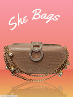 Women's Golden Metal Textured Formal Clutch The Max Mall