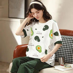 2 Pcs Women's Night Suit - Green Cotton Jersey Printed Sleepwear The Max Mall