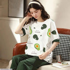 2 Pcs Women's Night Suit - Green Cotton Jersey Printed Sleepwear The Max Mall