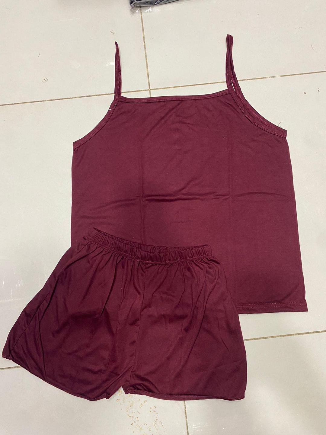 Maroon Cotton Jersey Summer Set - Tank Top & Shorts Camisole Set