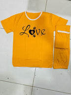 Yellow Printed Cotton Jersey Night Suit - 2 Piece Set The Max Mall