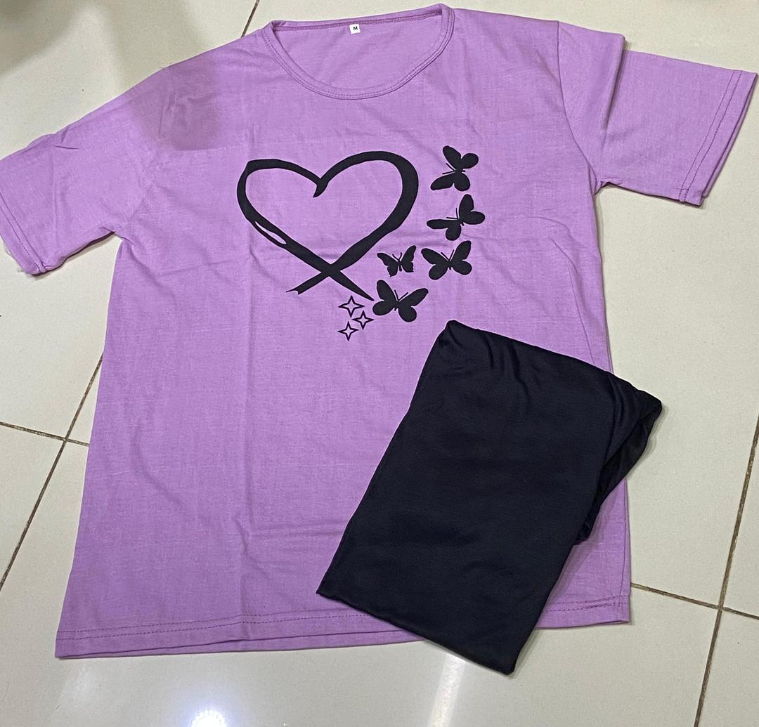 Cotton Jersey Night Suit - Purple Printed 2 Piece Sleepwear