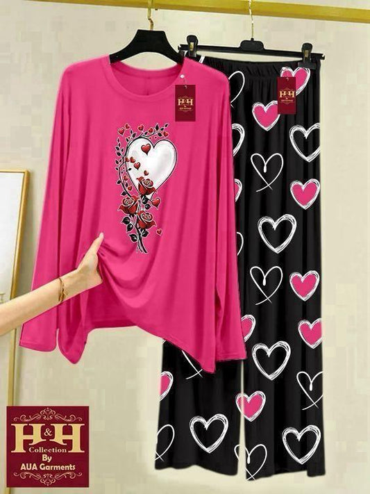 New Arrival Lounge Wear Set - Printed Cotton Jersey with Trouser