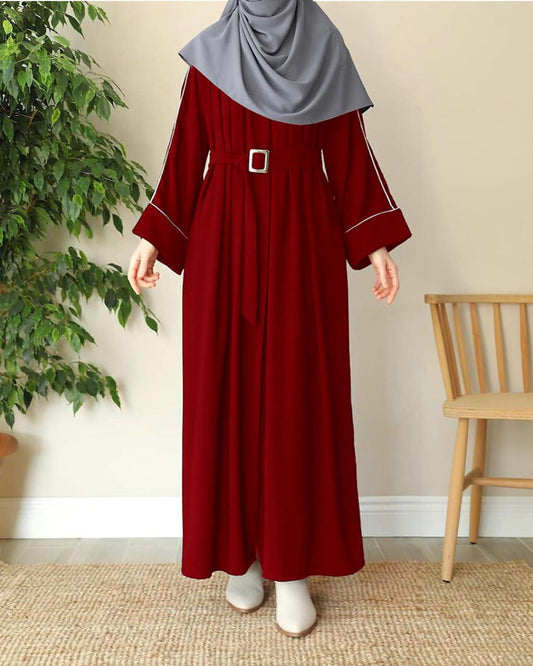 Front Platted Zip Piping Abaya with Stoller - Girl's Georgette