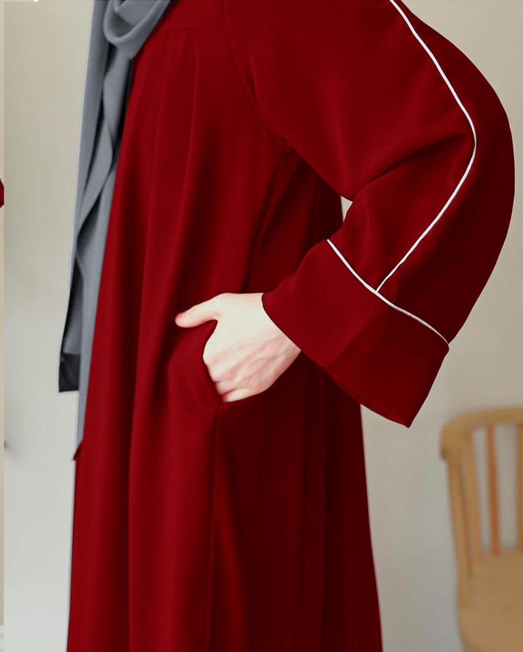 Front Platted Zip Piping Abaya with Stoller - Girl's Georgette
