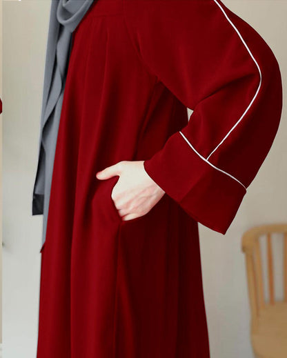 Front Platted Zip Piping Abaya with Stoller - Girl's Georgette