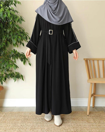 Front Platted Zip Piping Abaya with Stoller - Girl's Georgette