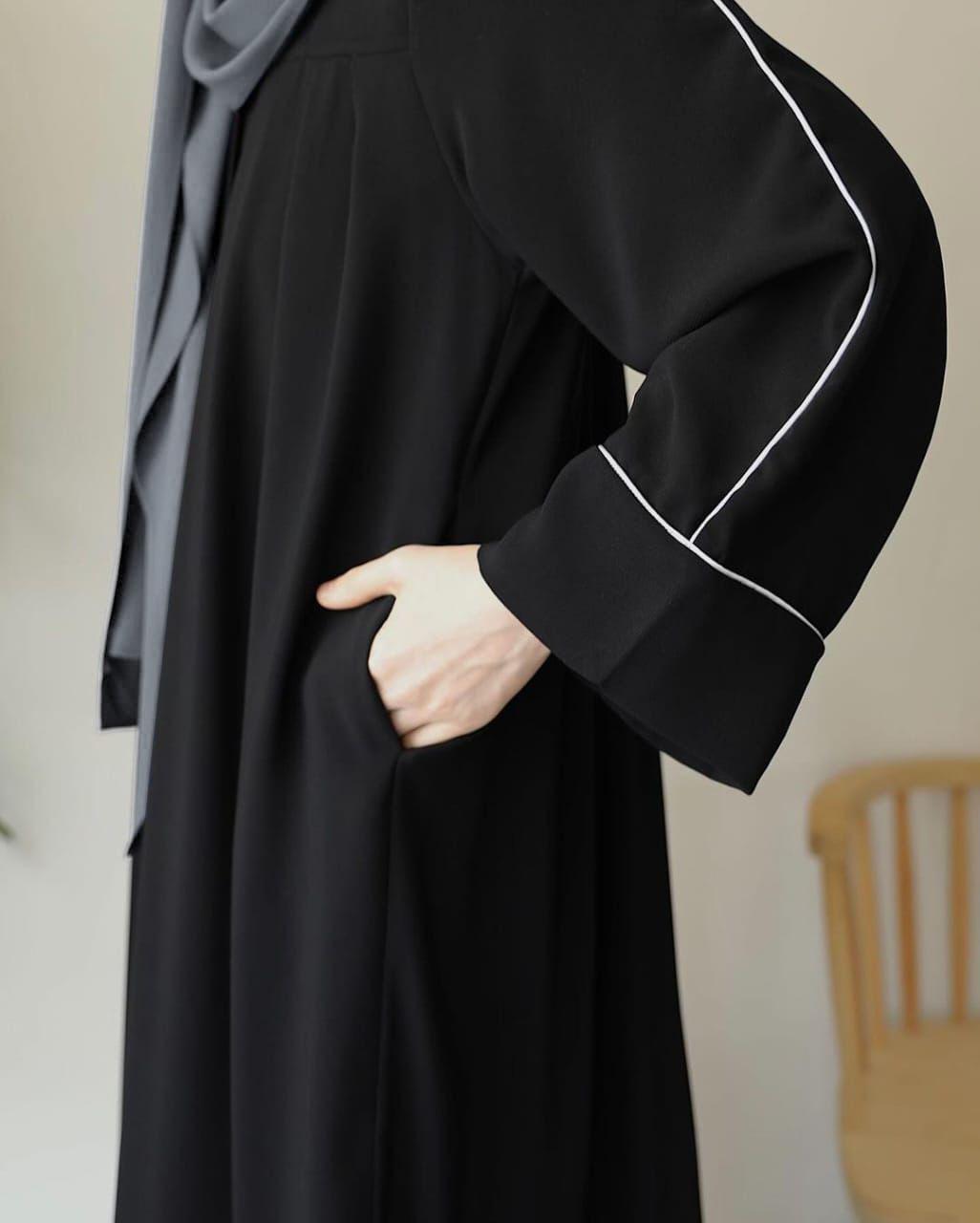 Front Platted Zip Piping Abaya with Stoller - Girl's Georgette The Max Mall