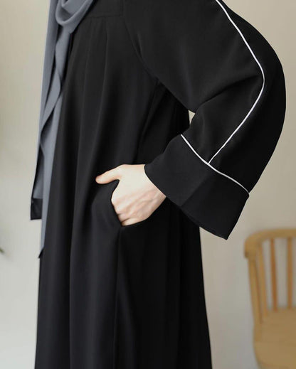 Front Platted Zip Piping Abaya with Stoller - Girl's Georgette