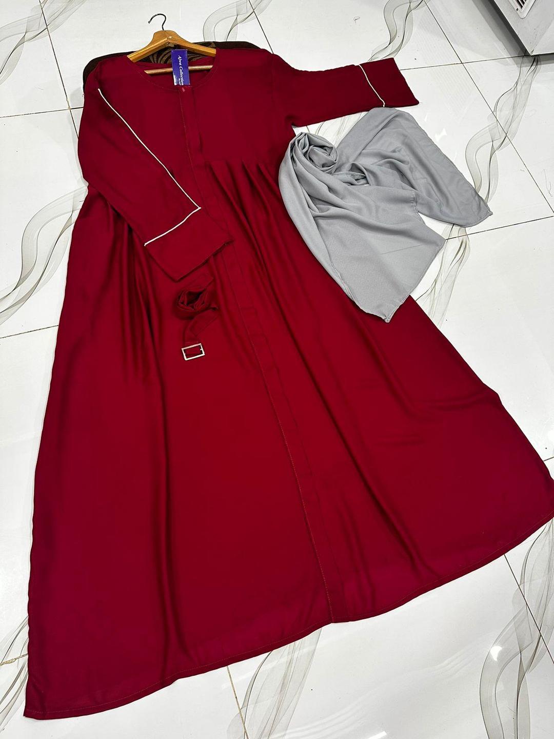 Front Platted Zip Piping Abaya with Stoller - Girl's Georgette The Max Mall