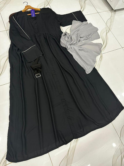 Front Platted Zip Piping Abaya with Stoller - Girl's Georgette