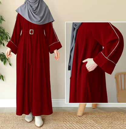 Front Platted Zip Piping Abaya with Stoller - Girl's Georgette