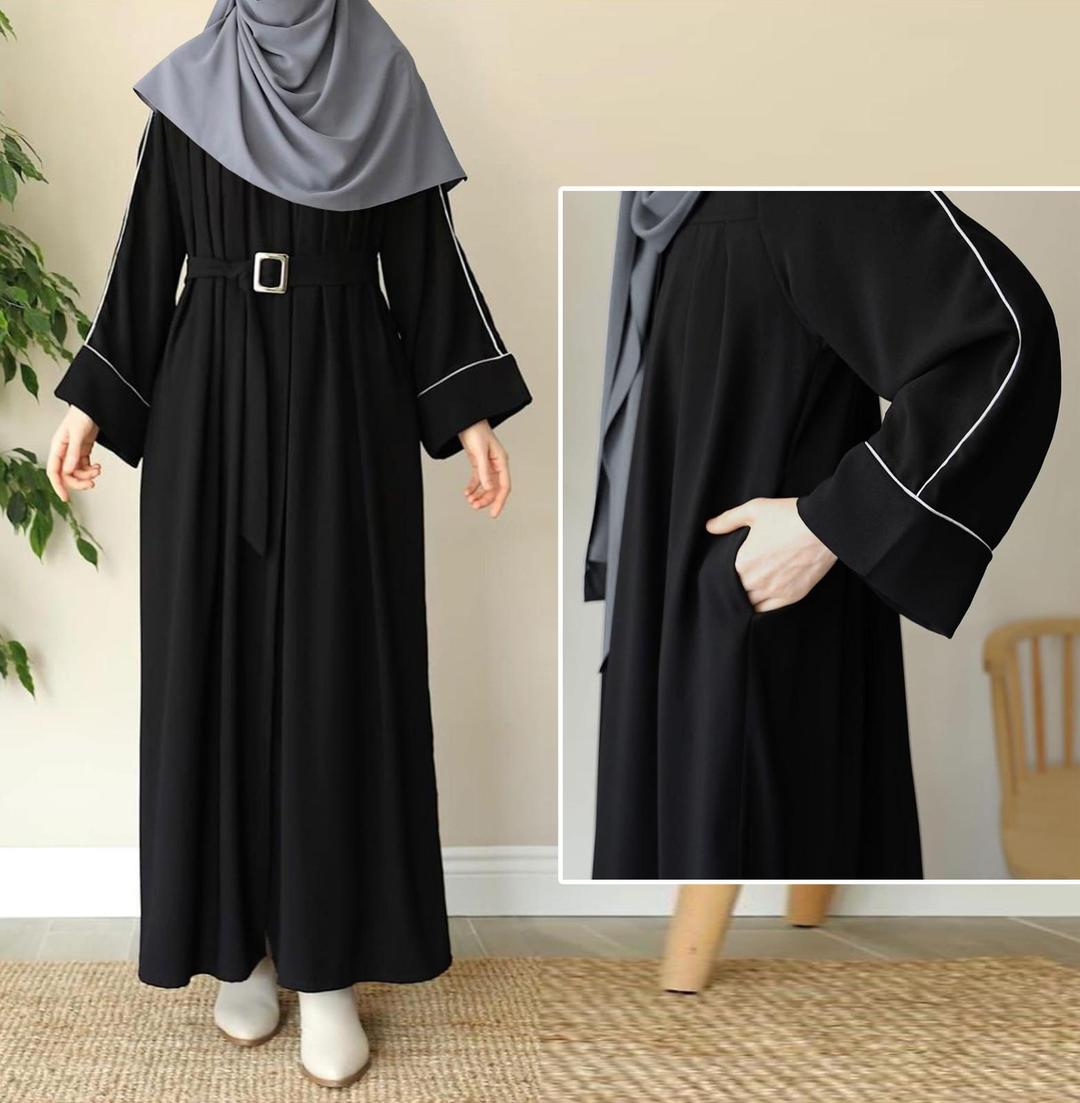 Front Platted Zip Piping Abaya with Stoller - Girl's Georgette