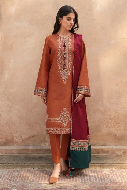 Orange Lawn Embroidered Three Piece Set